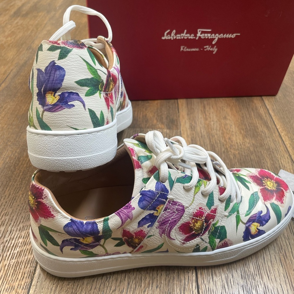 NEW Salvatore Ferragamo sneakers 39 US 9 floral leather shoes - Picture 3 of 7